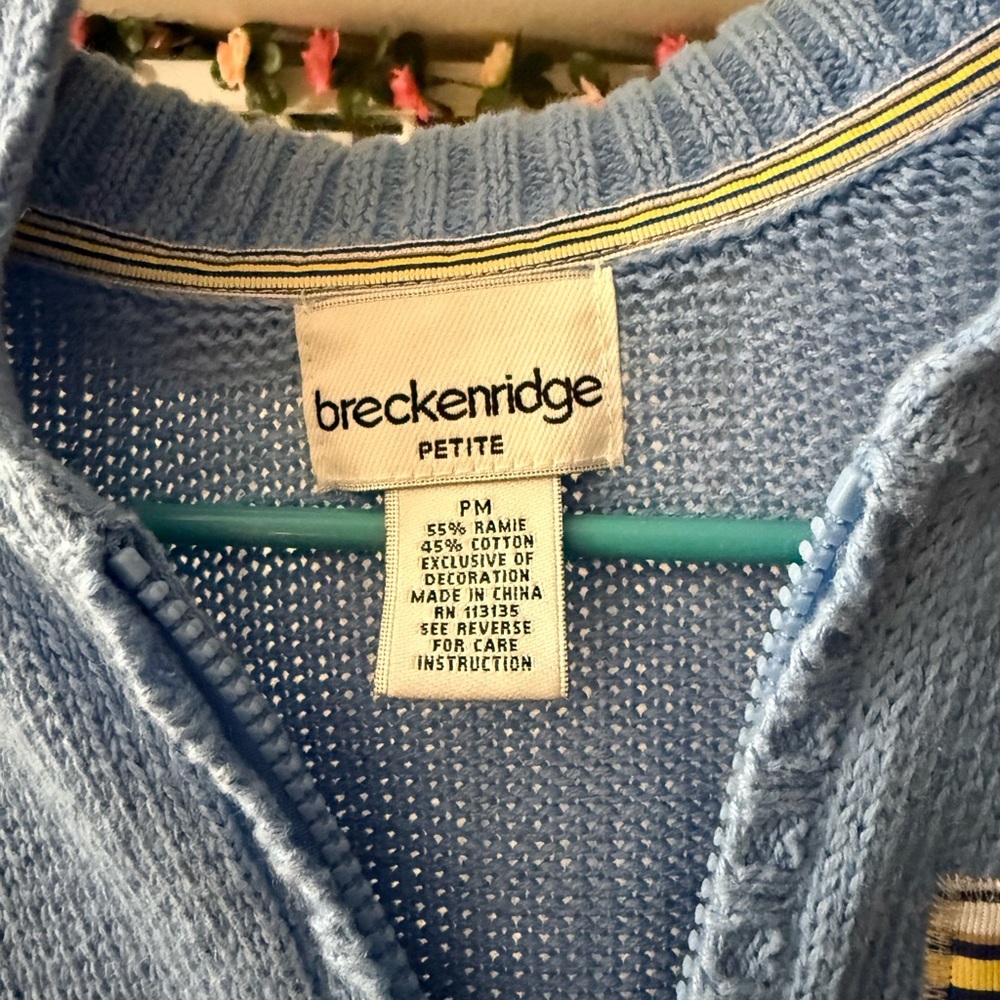 Vintage Breckenridge Zip Up Cardigan Blue Nautical Size Petite Medium - Picture 3 of 4